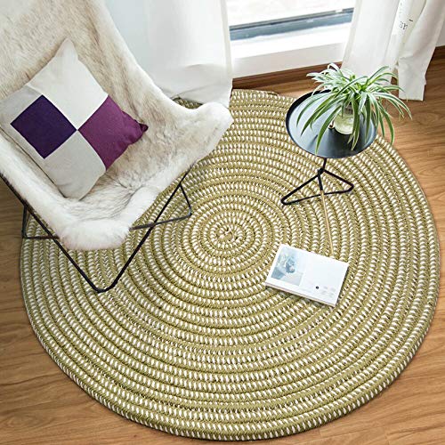 Hand Woven Round Area Rugs Living Room Bedroom Study Computer Chair Cushion Base Mat Round Carpet Lifts Basket Swivel Chair Pad Coffee Table Rug(2' Round, Green) - color: Green, size: 2' Round