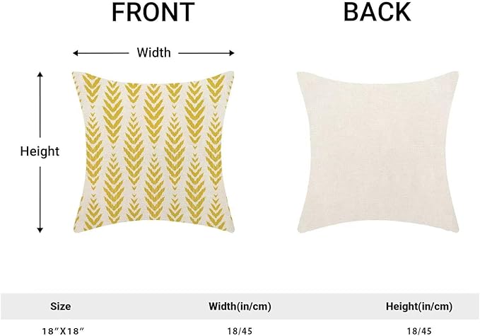 BETGINY Yellow Boho Pillow Covers 18 x 18 Inch Pack of 2, Bohemian Ethnic Herringbone Pattern Decorative Throw Pillow Covers Vintage Linen Farmhouse Outdoor Pillowcase for Bedroom Home Sofa Decor