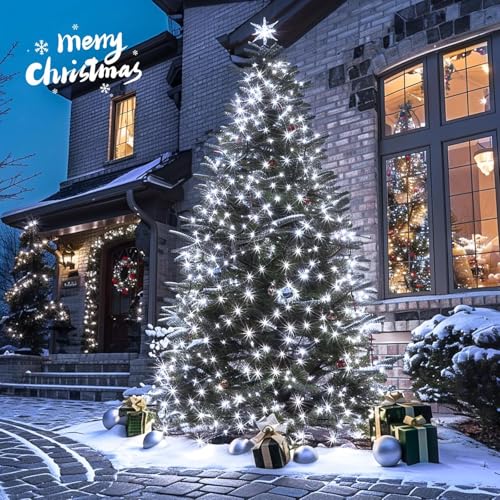 JMEXSUSS 600 LED Solar Christmas Lights Outdoor Waterproof, 206.7ft White Solar Lights Outdoor, 8 Modes White String Light for Yard Patio Tree Gardens Wedding Party Christmas Decor - color: White, size: 600LED*1