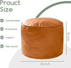 HIGOGOGO Round Stuffed Pouf Ottoman, Pu Leather Poufs with Foam Chunk Filling, Furry and Fluffy Pouf Foot Stool Storage Ottoman, 26 X 18 Floor Poufs Foot Rest for Living Room, Orange