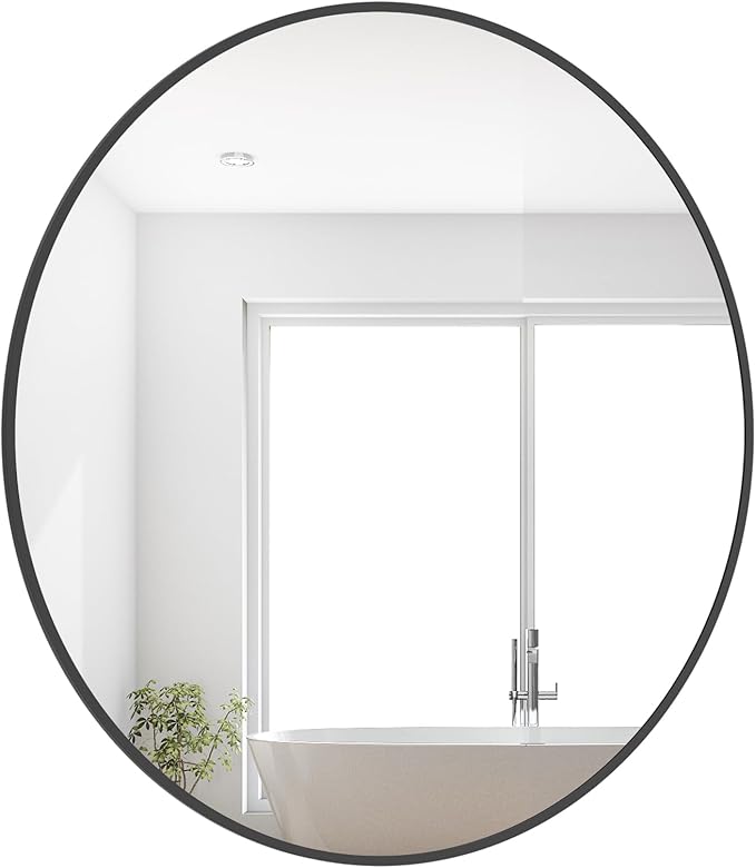 WallBeyond Round Wall Mirror 28 inch Black Large Circle Mirror for Bathroom with Metal Framed, Round Black Mirror for Wall Decor, Vanity, Entryway Living Room