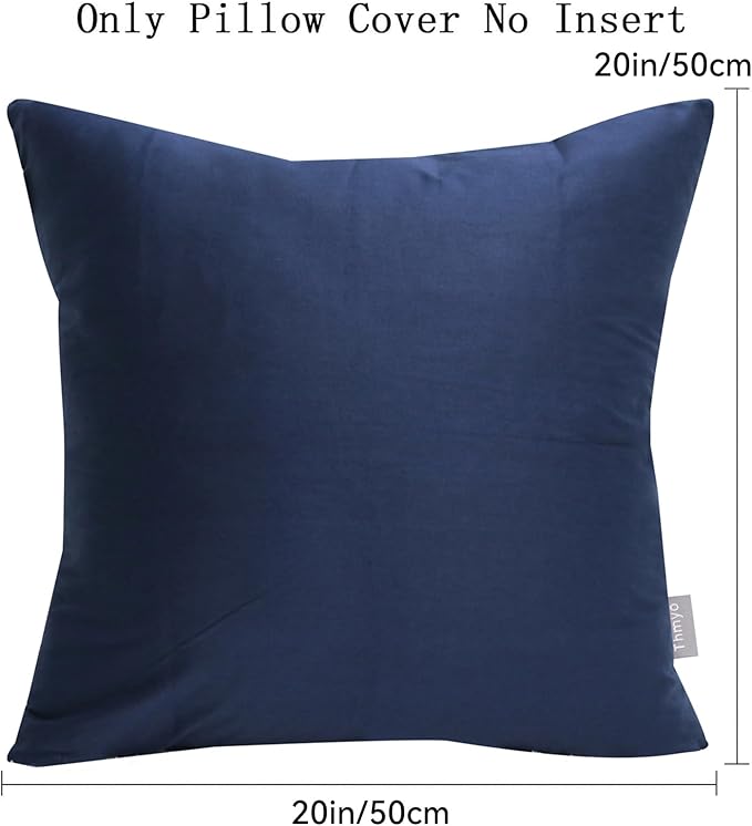 Thmyo 4-Pack 100% Cotton Comfortable Solid Decorative Throw Pillow Case Square Cushion Cover Pillowcase Sublimation Blank Pillow Covers Christmas DIY Throw Pillowcase(20x20inch/50x50cm,Midnight Blue)