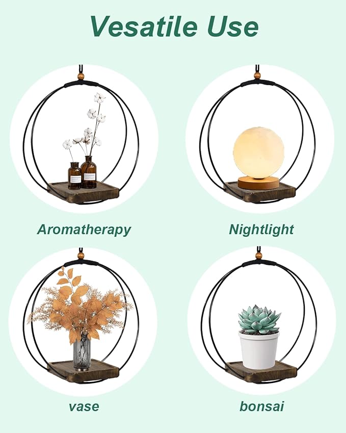 vensovo Hanging Planter for Indoor Plants - 2 Pack Plant Hanger Indoor with Metal Ring and Sturdy Wood Base, Boho Hanging Planter for Wall/Window/Room Decor