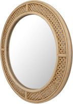 FLORA Round Rattan Wall Mirror with Wooden Framed, Modern Boho Decorative Mirror for Bathroom, Entry, Living Room, Bedroom, 24 Inch