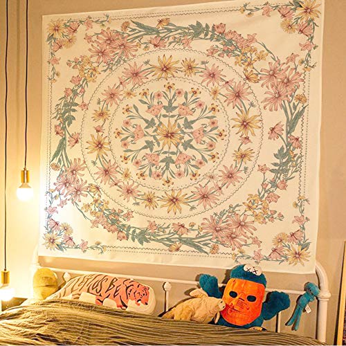 Simpkeely Mandala Floral Medallion Tapestry, Sketched Flower Plant Boho Wall Hanging, Bohemian Tapestries for Bedroom Living Room Dorm Home Décor 59.1 x 80 Inches (RosyBrown) - color: RosyBrown, size: 80"L x 59.1"W