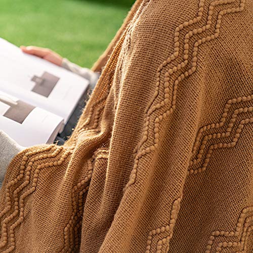MIULEE Knitted Brown Throw Blanket for Couch,Boho Bed Decor Knit Outdoor Blankets Throw Size with Tassels Cozy Woven for Sofa Home Chair Wave Pattern 50" x 60" Inches - color: Brown, size: 50" x 60"