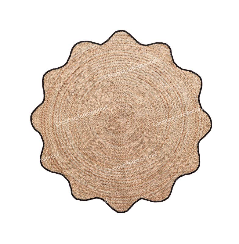 4x4, 5x5, 6x6,feet Natural Jute Scallop Round Rug, Floor Scalloped Edge Rug Braided Boho Eco Large Circular Handmade Area Rugs (D2) - color: Black, size: 7' (Round)