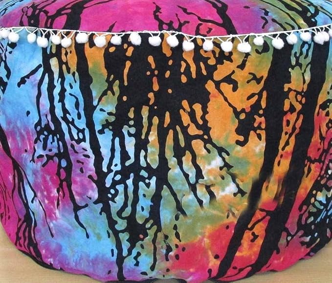 Locust Tree Mandala Floor Pillow Ottoman Pouf Cover Bohemian Collage Dorm Decor Footstool Pillow Sham Cotton Cushion Cover Kids Bean Bag Seating Throw