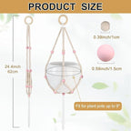 Hotfiary Plant Hanger Indoor Hanging Plant Holder Hang Planter Basket Wood Bead Decorative Flower Pot Holders Boho Farmhouse Rustic Decor Indoor Outdoor (Pot Not Included)