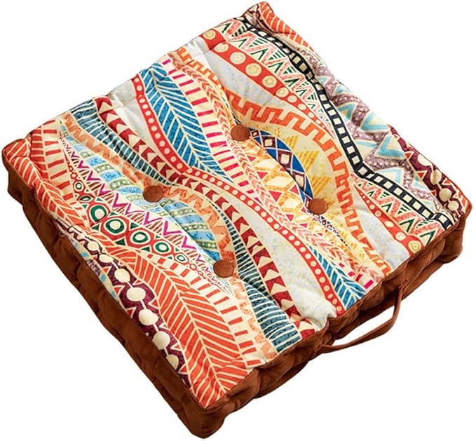 LINGXIYA Floor Pillow,Meditation Pillow for Floor,Bohemmia Style Yoga Cushion Floor Pad for Home Bay Window Party Garden Decoration,15.7"x15.7"x3.5",Orange