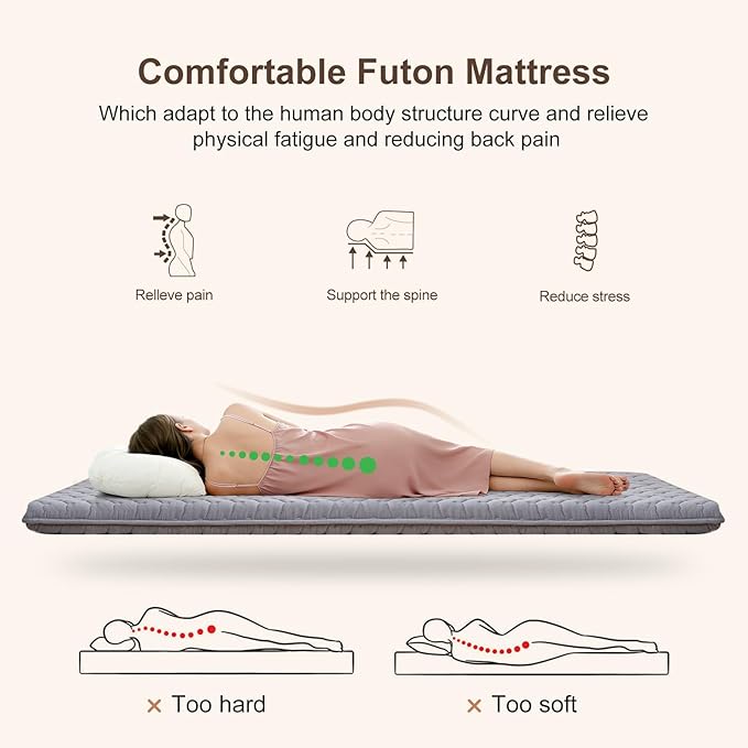 Premium Foam Japanese Futon Floor Mattress Twin Size 39"x 80",100% High Density Foam Comfortable Floor Mattress,3.2" Thicken Foldable Sleeping Pad,Dormitory Tatami Mat,for Adult and Kids (Gray)