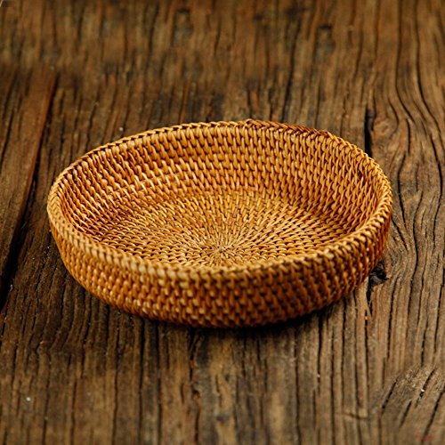 Hadewoven Round Rattan Fruit Basket Wicker Food Tray Weaving Storage Holder Dinning Room Bowl, 7”Decorative Natural Basket Woven Fruit Basket Bowl for Entryway Table, Countertop (Small 7”) - size: Small 7"