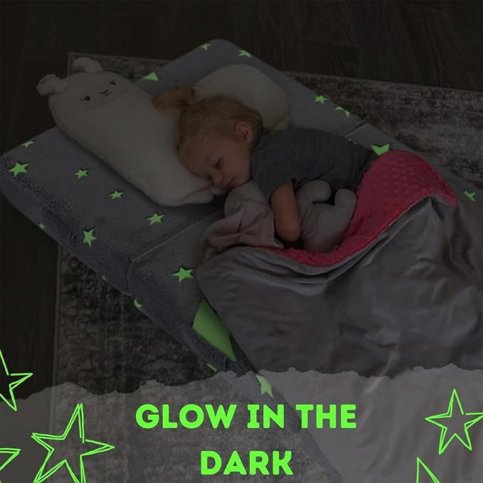 MeMoreCool Foldable Floor Mattress for Kids, Glow Star Trifold Mat, Kids Folding Mattress Portable Futon, 57x22 Inch Grey