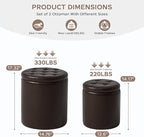 Round Set of 2 14.76" L x 14.76" W x 17.32" H Faux Leather Ottoman with Storage, Small Foot Rest Storage Ottomen with Lid Living Room, Bedroom Vanity Stool Chair, Coffee