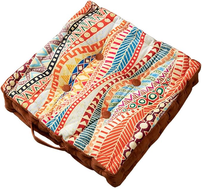 LINGXIYA Floor Pillow,Bohemian Cushion,Tatami Floor Cushion Mat,Tufted Pillow Seat Chair Pad for Yoga Meditation Living Room Balcony,15.7"x15.7"x3.5",Orange