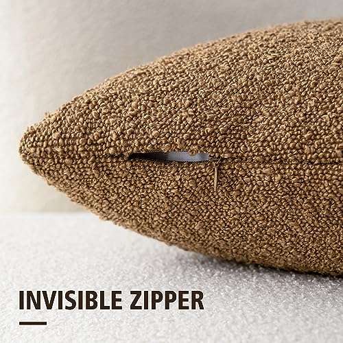 Foindtower Set of 2, Decorative Textured Boucle Throw Pillow Covers Accent Solid Pillow Cases Neutral Soft Couch Cushion Case for Chair Sofa Bedroom Living Room Home Decor 16 x 16 Inch Rust Tobacco - color: Tobacco, size: 16" x 16" (Pack of 2)