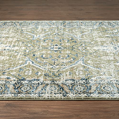 Abani Savoy Collection Area Rug - Intricate Blue/Green Vintage Design 2' 6" x 6' - Easy to Clean - Durable for Kids & Pets - Non-Shedding - Medium Pile - Soft Feel - Living Room, Bedroom & Office - size: 2'6" x 6' (Rectangular)