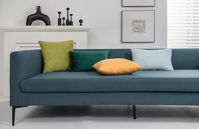 Lumbar Pillow Covers 12x20 Light-Blue: Pack of 2 Cozy Soft Velvet Rectangular Modern Luxury Decorative Throw Pillow Cases for Sofa Couch Living Room Bed Home Decor