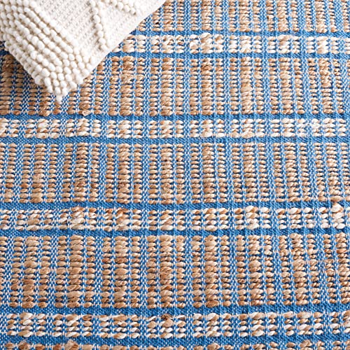 SAFAVIEH Natural Fiber Collection Accent Rug - 3' x 5', Blue & Natural, Handmade Boho Stripe Rustic Jute & Cotton Jute, Ideal for High Traffic Areas in Entryway, Living Room, Bedroom (NFB656M) - color: Blue/Natural, size: 3' x 5' (Rectangular)