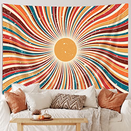 Vintage Sun Tapestry Aesthetic Boho Tapestries Abstract Retro 70s Rainbow Minimal Geometric Grunge Art Print Hippie Bohemian Decor Mid Century Modern Backdrop Party Decorations for Dorm Bedroom 60x40 - color: Abstract Rainbow