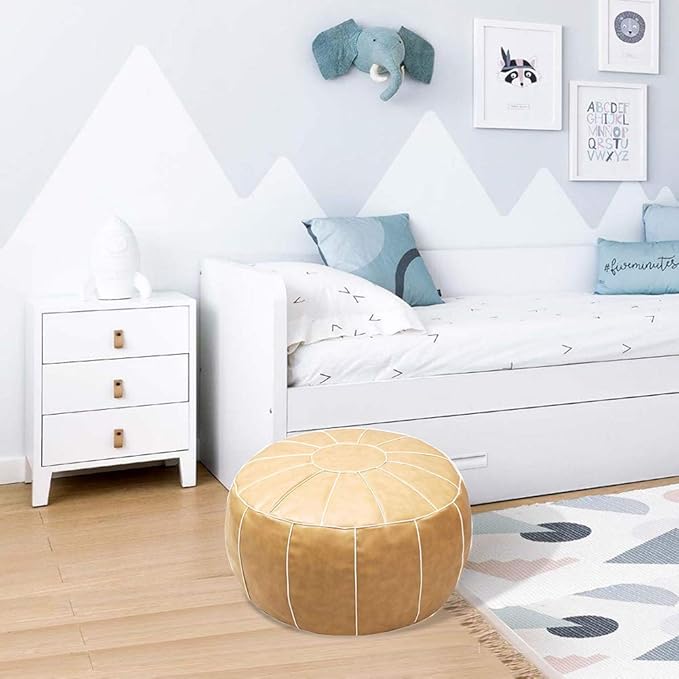 Decorative Pouf Foot Stool Round Unstuffed Leather Ottoman Cushion Storage seat or for Resting Your Feet on, Floor Chair Foot Living Room Bedroom Kids Room and Wedding (Chocolate)