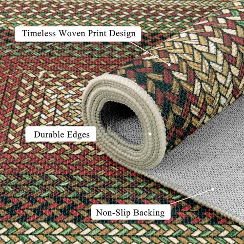 Ileading Faux Braided Indoor Door Mat 2'x3' Washable Farmhouse, No-Shed Non-Slip Woven Carpet, Pet Friendly Stain Resistant Jute Style Rug for Entryway Kitchen Laundry Room - color: Multi Color-red, size: 2' x 3'(Rectangular)