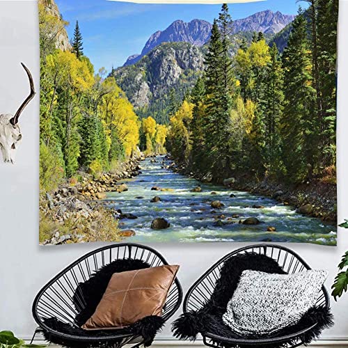 YISURE Extra Large Huge Tapestry 120(W) x 90(L) Inch, Nature Mountain Forest Tapestry, Scenic Green Pine Tree Waterfall Landscape Wall Hanging Tapestries for Home Office Dorm Indoor and Outdoor - size: 90"L x 120"W