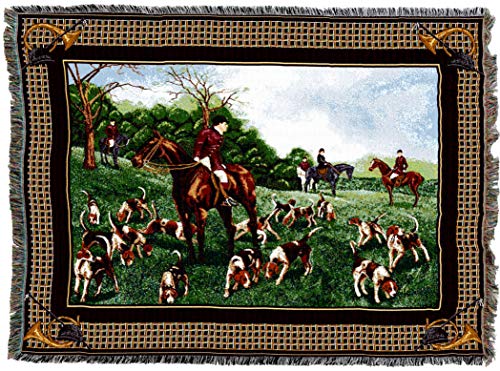 Pure Country Weavers The Fox Hunt Dog Woven Blanket - Gift Cotton Tapestry Throw - Made in The USA - 72" x 54" - color: Fox Hunt, size: 72" x 54"