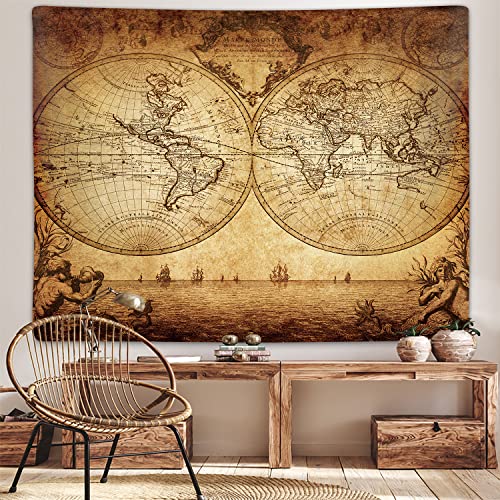 Old World Map Tapestry for Bedroom, Vintage Nautical Maps of the World Art Small Tapestries Wall Hanging for College Dorm Living Room Office Decor 40X30", Brown Pirate Treasure Map Poster Blanket - color: Map-1, size: 30"L x 40"W