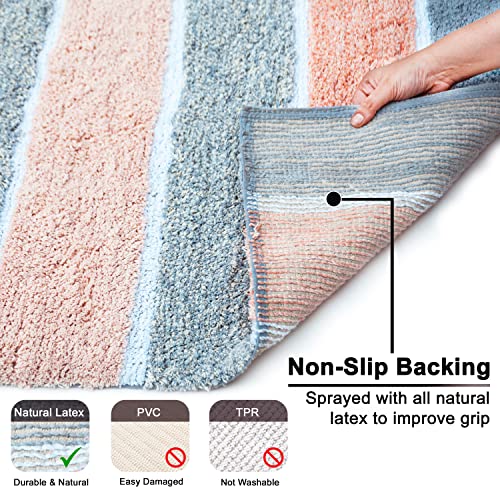 Chardin home Cordural Stripes Bath Mat, Set of 2 Bath Rugs (17 Inches x24 Inches & 21 Inches x34 Inches) | Non Slip Bathroom Rug, Machine Washable, Plush, Highly Absorbent | Grey & Peach/Blush - color: Blush & Grey