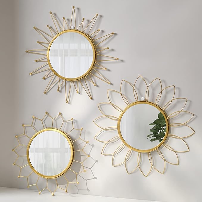 Gold Mirrors - Metal Sunburst Wall Mirror for Room & Home Decor, Boho Mirror Gifts for Women & Moms (Medium, Sunshine)
