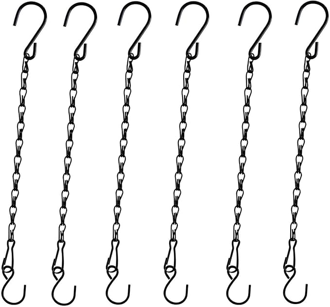 Chain for Hanging Plants,11 Inch Black Hanging Chain, Small Hanging Basket Chain Kits with Hooks for Bird Feeder Hanging Basket Extender Porch Wind Chime (Black, 11 Inch-6PCS)