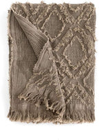 Simple&Opulence 100% Cotton Throw Blanket for Bed, Couch, Boho Textured Geometric Knit Woven Blanket with Tassels Soft, Lightweight Breathable Shabby Chic Farmhouse Decoration for All-Season(Brown)