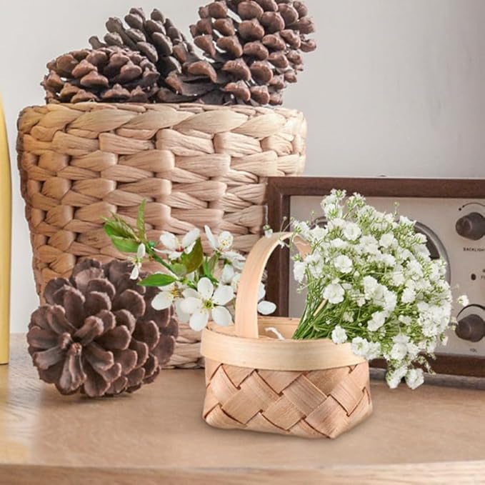 Gadpiparty 36pcs Mini Baskets Party Favor, Mini Woven Baskets With Handles, 4.72 Inch Small Tiny Wooden Candy for Weddings Holidays Easter Party Decor and Kids Crafts
