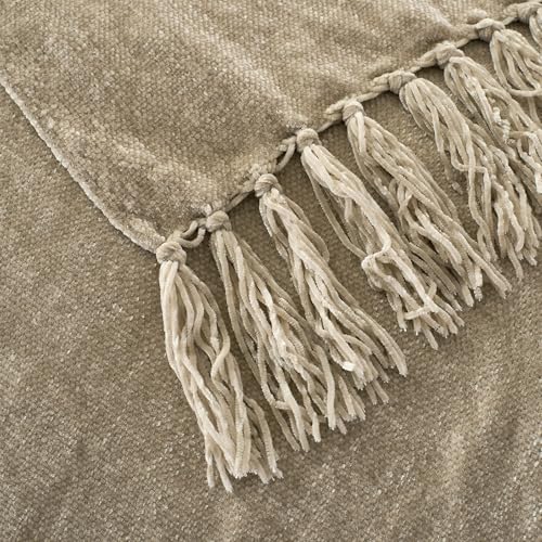 Chenille Throw Blanket for Couch with Tassels,50"X60" Soft Cozy Lightweight Knitted Boho Decorative Blankets for Bed and Sofa,Taupe - color: Taupe, size: 50"x60"