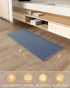 AMOAMI Upgraded Waffle Runner Rug Super Absorbent Non Slip Bath Mats for Bathroom Floor Washable Bathroom Runner Rug with Tassels, Ideal for Hallway Bedroom Laundry Room, Blue, 2' x 4'(24" x 48")