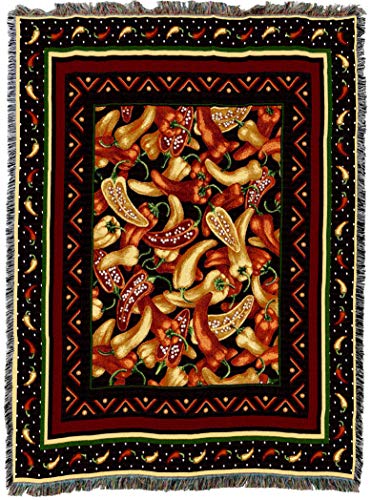 Pure Country Weavers Chili Peppers Blanket by Elena Vladykina - Garden Floral Gift Tapestry Throw Woven from Cotton - Made in the USA (72x54) - color: Chili Peppers