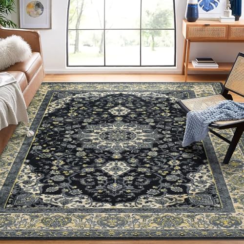 Memoryfield Area Rug 11x15 Vintage Rug Traditional Oriental Living Room Area Rug Retro Floral Indoor Carpet Non Slip Backing Non-Shedding Throw Carpet for Bedroom Dining Room Home Office Grey - color: Grey, size: 11' x 15' (Rectangular)