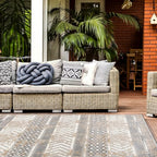 Rugshop Distressed Geometric Indoor/Outdoor Beige Area Rug Modern Tribal Stripe, Durable Stain Resistant Perfect for Patio, Backyard, Deck and Outdoor Lounge 10' x 14' - size: 10' x 14' (Rectangular)