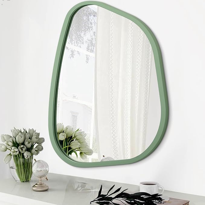 Asymmetrical Mirror for Wall Irregular Wood Frame Modern Unique Wall Mirror Decorative Vanity Bathroom Living Room Bedroom Entryway Hallway Artistic Mirror 20"x16"