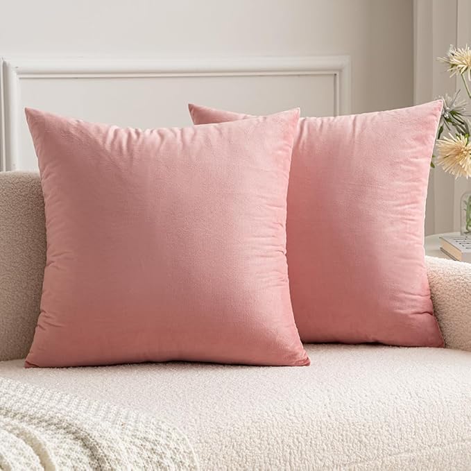 MIULEE 24x24 Inch Euro Sham Velvet Pillow Covers, Set of 2 Large Square Decorative Pillows -Dusty Pink Super Soft for King Bed, Sofa, Couch, Accent Chairs with Hidden Zipper