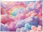 LB Aesthetic Cloud Tapestry Wall Hanging - Pastel Rainbow Sky Nature Wall Art 48"x36", Boho Pink Bedroom Decor for Dorm Living Room