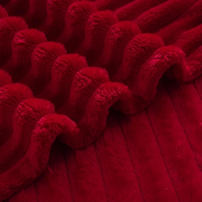 Red Fleece Throw Blanket 50”×70” for Couch Sofa Bed,Super Soft Cozy Plush Microfiber Flannel Blanket with Stripes Design Lightweight for Adults,Woman,Girls