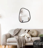 Irregular Bathroom Mirror Modern Oval Wall Mirror Asymmetrical Wooden Framed Wall Mirror Unique Shape Wall Mounted Vanity Artistic Mirror Decor for Living Room Bedroom Entryway Small 16"x12"