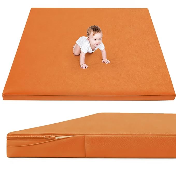 Waterproof Baby Play Mat for Floor Memory Foam 50 * 50 Cushion Playpen Playmat Tummy Time Crawling Mat Nursery Rug Thick Pad Create Soft & Safe Area for Infants,Toddler,Kid,Orange