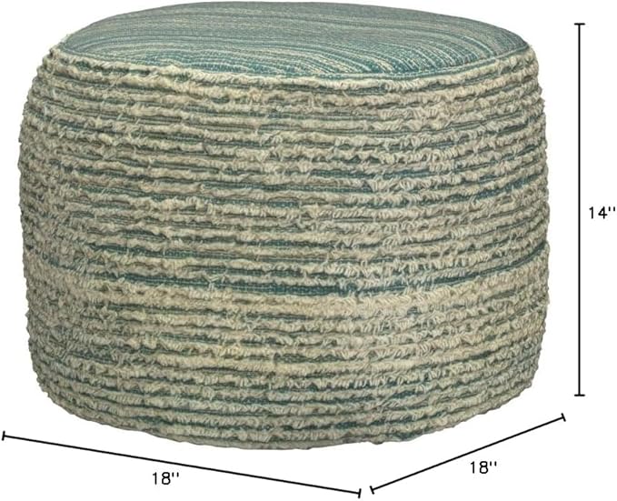 LR Home Indoor Polyester Modern Striped Ottoman Pouf | Aqua/White,18" x 18" x 14"
