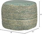 LR Home Indoor Polyester Modern Striped Ottoman Pouf | Aqua/White,18" x 18" x 14"
