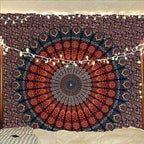 Bless International Handmade Indian hippie Bohemian Psychedelic Peacock Mandala Wall hanging College Dorm Beach Throws Table Cloth Bedding Tapestry (Golden Blue, King(88x104Inches)(225x265Cms)) - color: Golden Blue, size: 104"L x 88"W