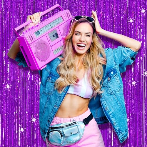 3 Pack Purple Backdrop Tinsel Streamers Foil Fringe Backdrop Halloween Party Decorations Purple Backdrop Curtain Birthday Graduation Bachelorette Christmas New Year Party Decorations - color: Purple