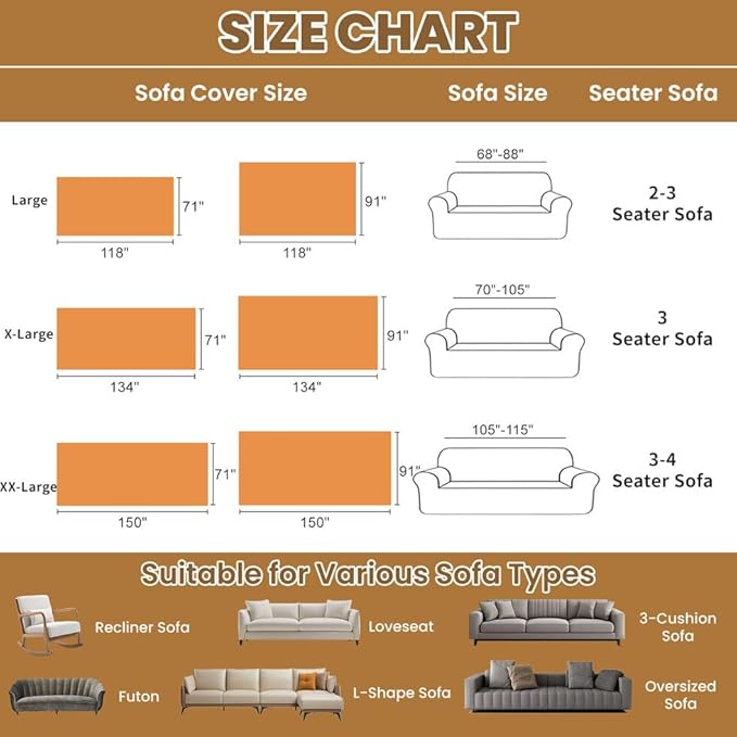 ROOMLIFE Orange Couch Cover Boho Sofa Covers for 3 Cushion Couch Washable, Furniture Protector Sofa Couch Cover for Dogs, Soft Breathable Sofa Slipcover, Couch Throw Blankets with Tassels 71''X134''